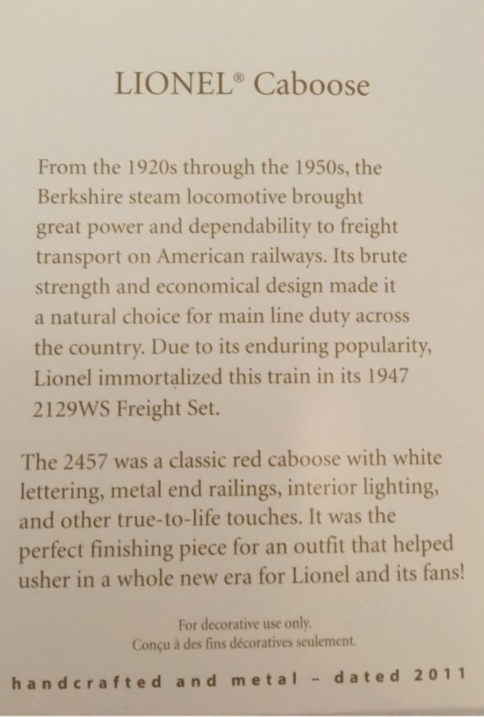 Lionel Caboose - Lionel Trains (Keepsake) ornament collectible [Barcode 795902191528] - Main Image 2