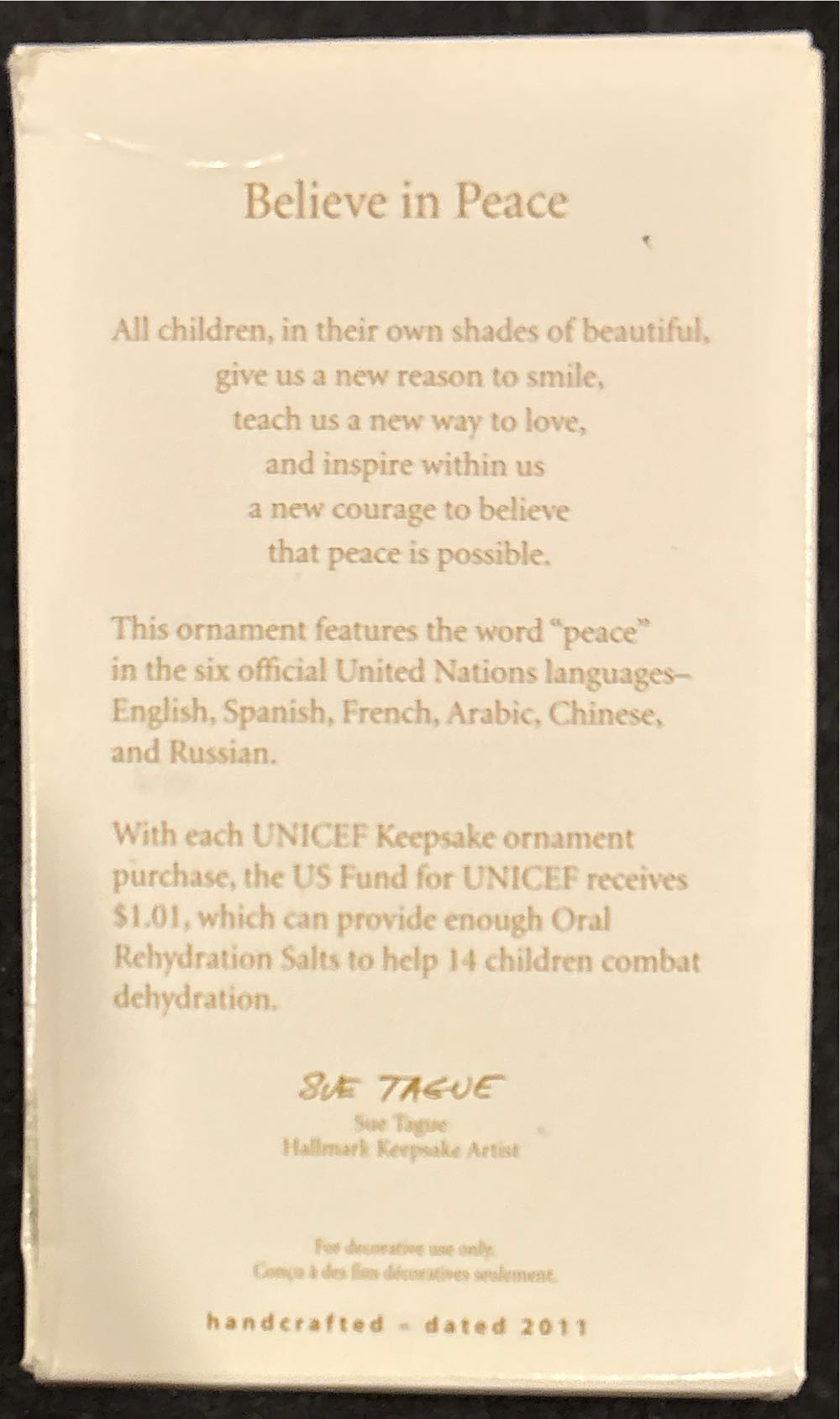 Believe In Peace - Unicef ornament collectible [Barcode 795902191542] - Main Image 3