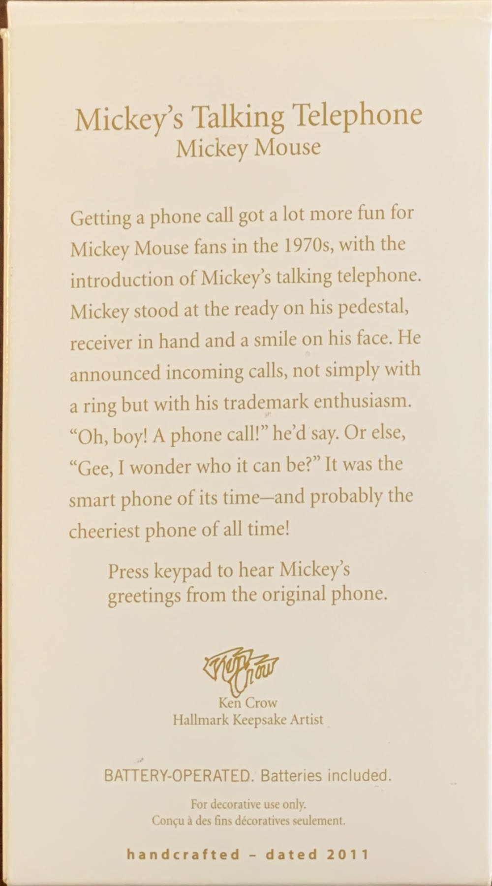 Mickey’s Talking Telephone - Disney Mickey Mouse (Disney Mickey Mouse) ornament collectible [Barcode 795902191627] - Main Image 2