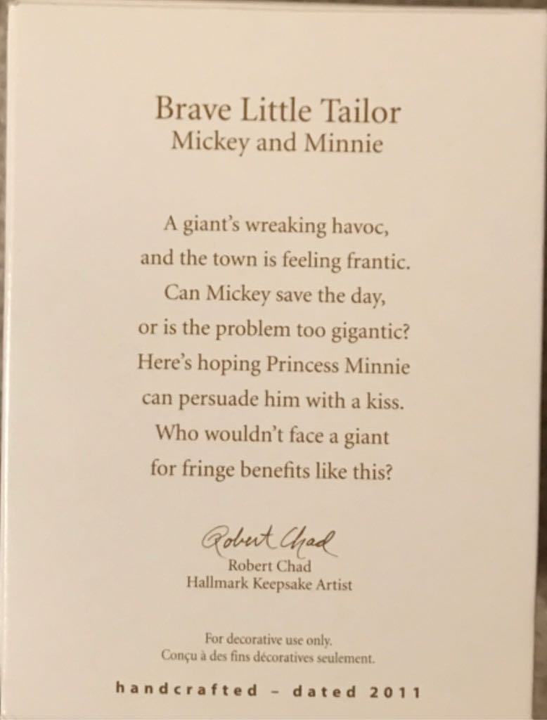 Brave Little Tailor - Disney - Mickey and Minnie (Walt Disney’s Mickey Mouse) ornament collectible [Barcode 795902191726] - Main Image 2
