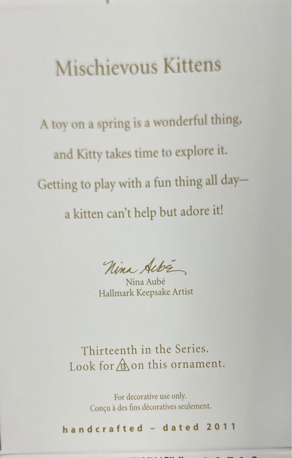 Mischievous Kittens: Kitten with Bird Toy - Mischievous Kittens (Cats) ornament collectible [Barcode 795902191856] - Main Image 2