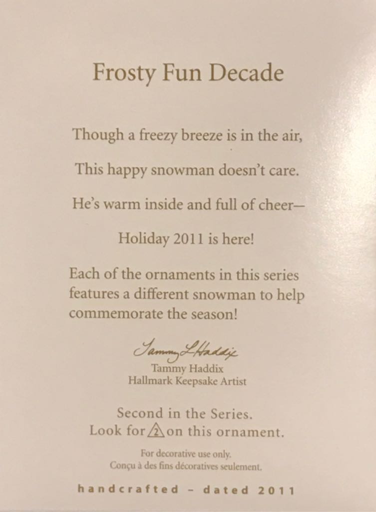 Frosty Fun Decade #2 (2011) - Frosty Fun Decade (Snowmen) ornament collectible [Barcode 795902191894] - Main Image 2