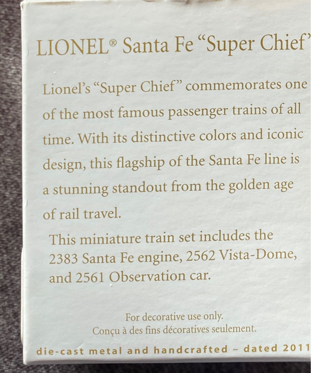 Lionel Santa Fe Super Chief - Lionel Train Miniature (Trains, Mini) ornament collectible [Barcode 795902191979] - Main Image 3