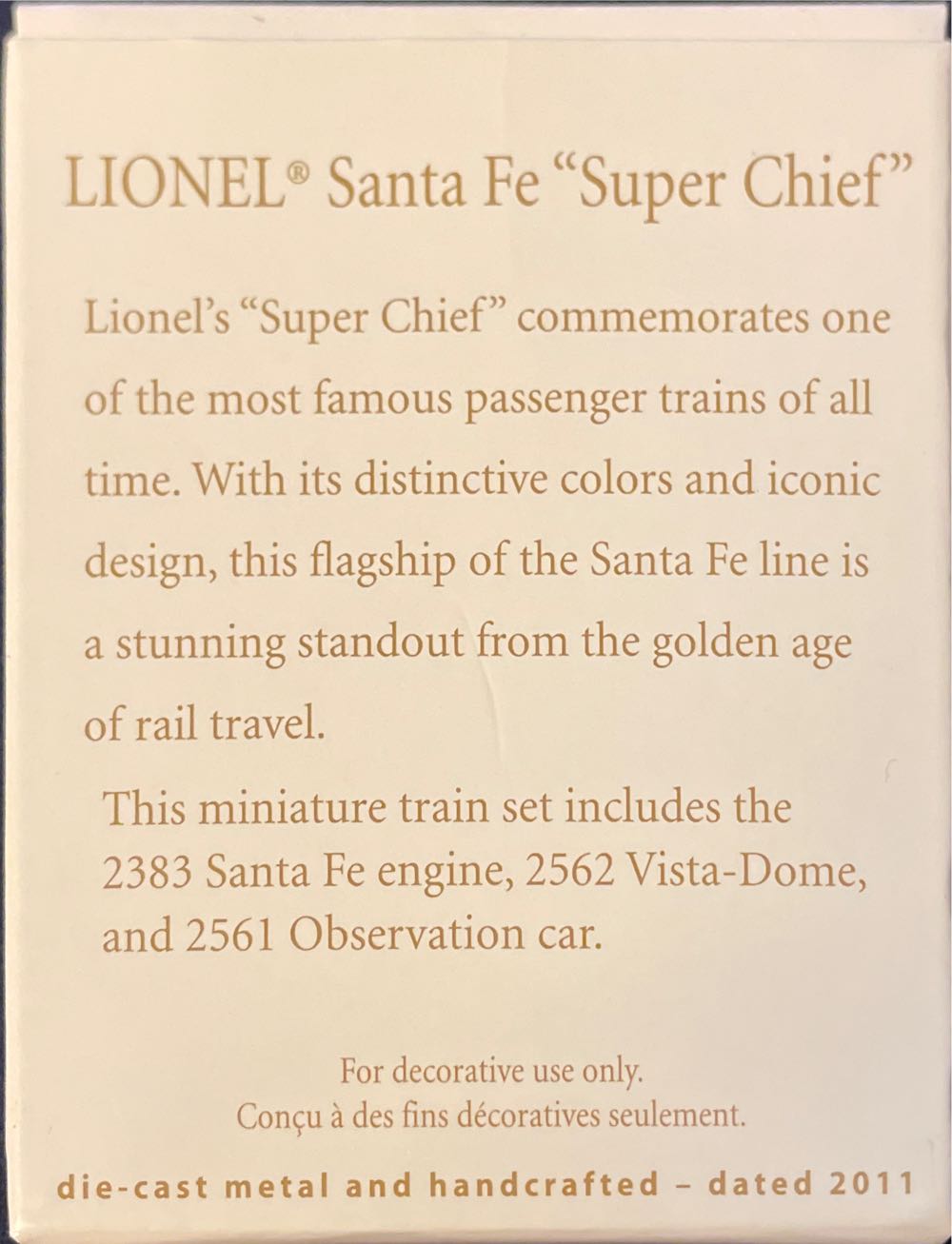 Lionel Santa Fe Super Chief - Lionel Train Miniature (Trains, Mini) ornament collectible [Barcode 795902191979] - Main Image 4