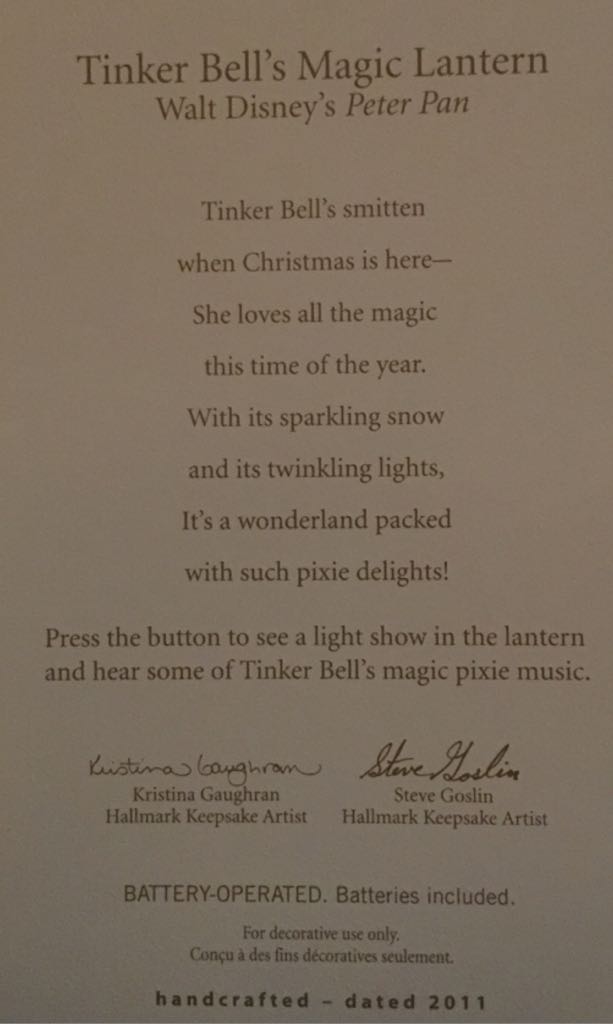 Tinker Bell’s Magic Lantern - Disney Peter Pan (Disney) ornament collectible [Barcode 795902194871] - Main Image 2