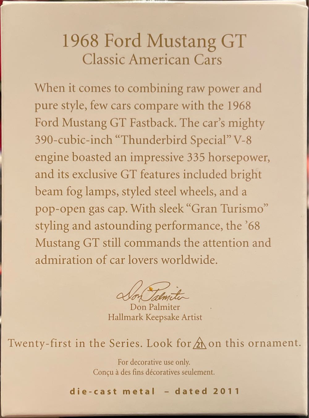 CAC#21 1968 Ford Mustang GT #21 - Classic American Cars (Cars) ornament collectible [Barcode 795902197742] - Main Image 2