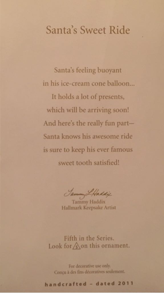 Santa’s Sweet Ride #5 - Santa’s Sweet Ride (Hallmark Keepsake Collectors Series) ornament collectible [Barcode 795902197759] - Main Image 2