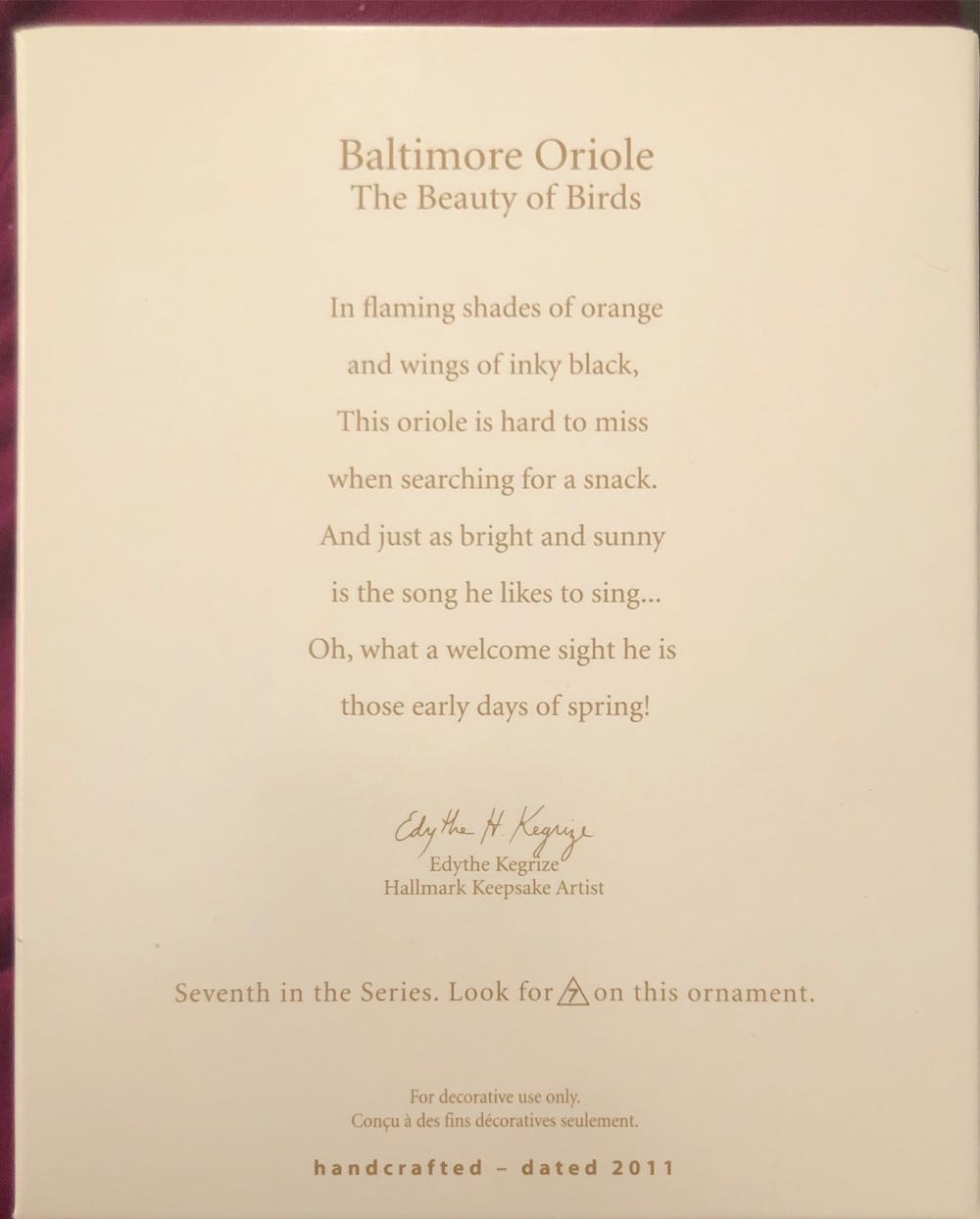 Baltimore Oriole - The Beauty Of Birds (The Beauty Of Birds) ornament collectible [Barcode 795902197803] - Main Image 2