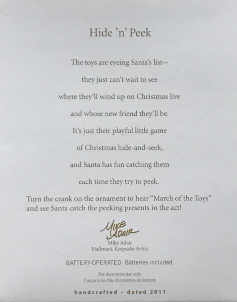 Hide N Peek - Santa (Magic - Sound & Motion) ornament collectible [Barcode 795902197995] - Main Image 2
