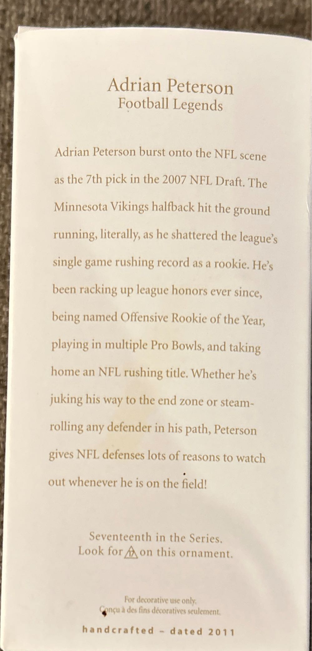 #17 Adrian Peterson - Football Legends (Football) ornament collectible [Barcode 795902200800] - Main Image 2