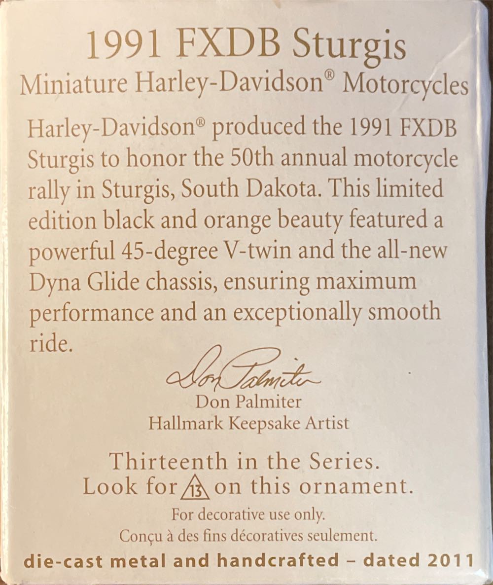 1991 FXDB Sturgis - Harley-Davidson Miniature (Keepsake Miniature) ornament collectible [Barcode 795902202644] - Main Image 2
