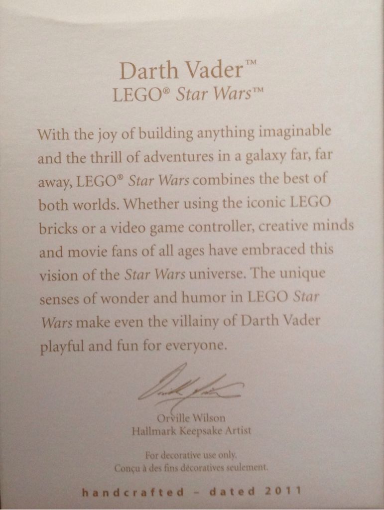 LEGO Darth Vader - Lego Star Wars (Star Wars) ornament collectible [Barcode 795902204129] - Main Image 2