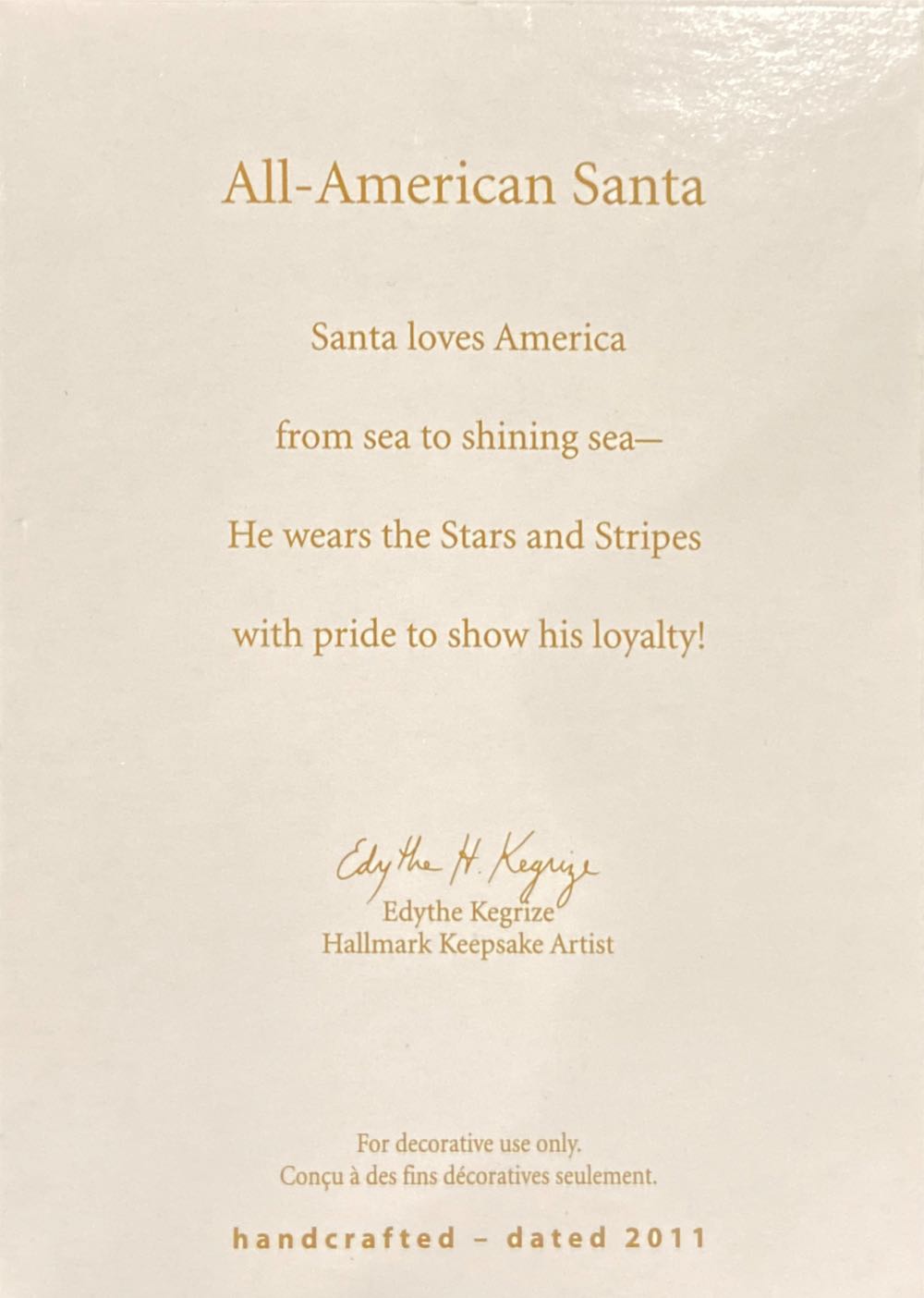 All-American Santa - Santa (Patriotic) ornament collectible [Barcode 795902205881] - Main Image 3