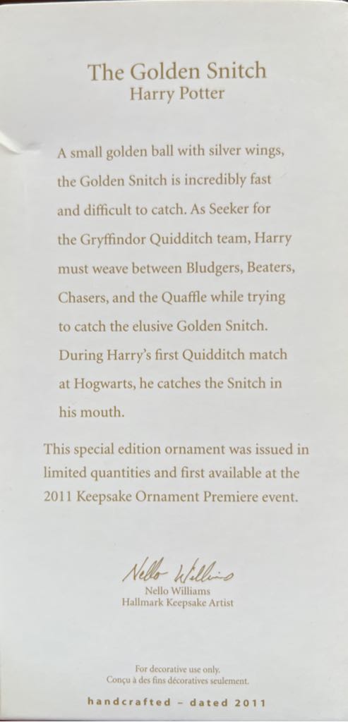 The Golden Snitch - Harry Potter (Movie Characters) ornament collectible [Barcode 795902212704] - Main Image 2