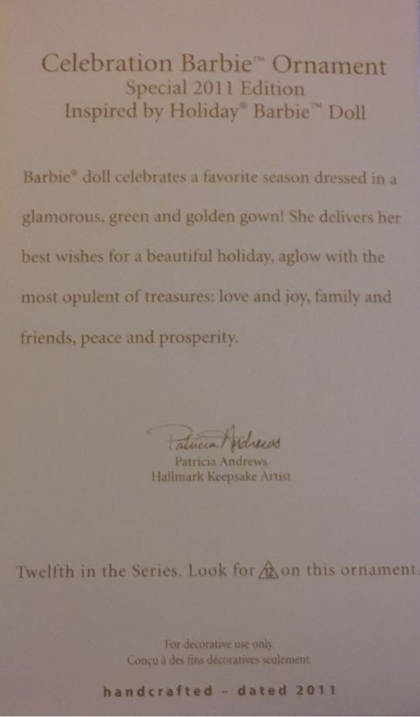 Barbie Celebration #12 2011 - Celebration Barbie Ornament Series (Barbie) ornament collectible [Barcode 795902214340] - Main Image 2