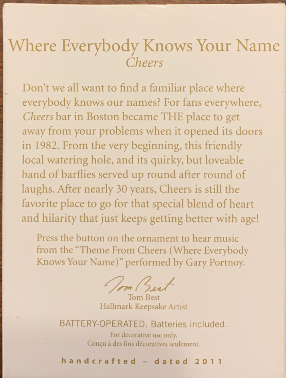 Where Everybody Knows Your Name - Cheers (Cheers) ornament collectible [Barcode 795902214449] - Main Image 2