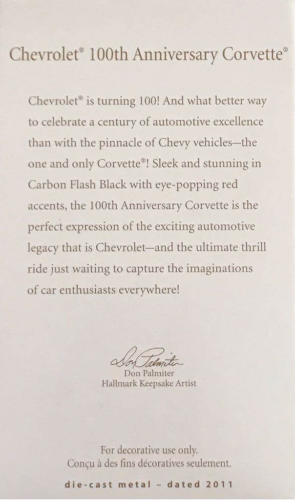 Chevrolet 100th Anniversary Corvette - Classic American Cars (Cars) ornament collectible [Barcode 795902214692] - Main Image 2