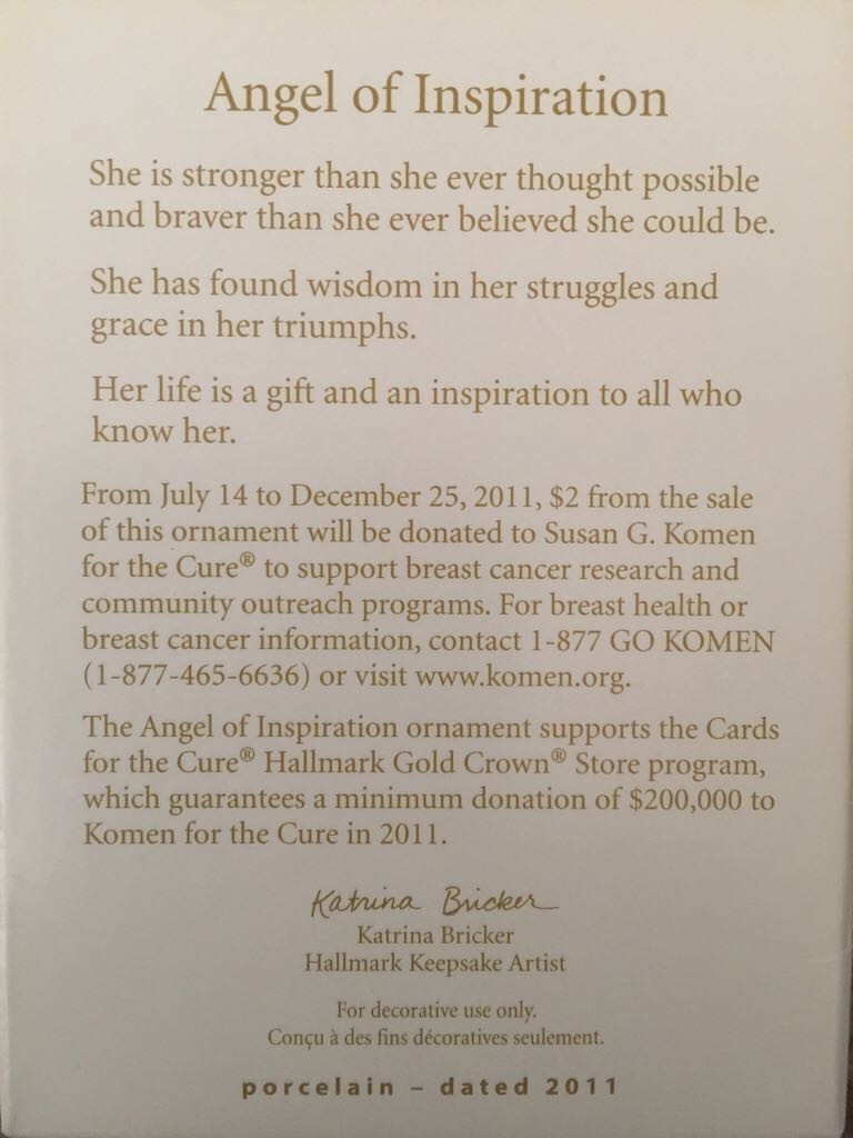 Susan G. Komen - 2011 - Angel Of Inspiration - Susan G. Komen (Collection) ornament collectible [Barcode 795902215354] - Main Image 2