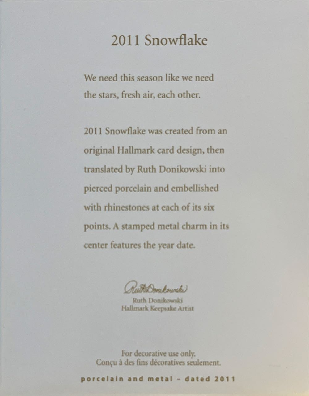 2011 Snowflake - Snowflake (snowflakes) ornament collectible [Barcode 795902220228] - Main Image 2