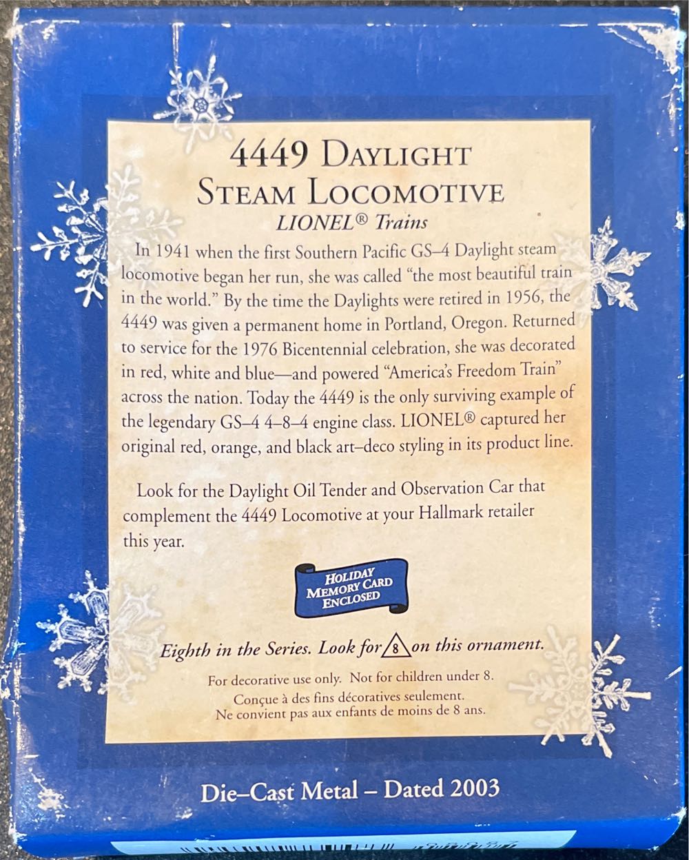 4449 Southern Pacific Daylight Steam Locomotive - Lionel Train Series (Trains) ornament collectible [Barcode 795902240462] - Main Image 2