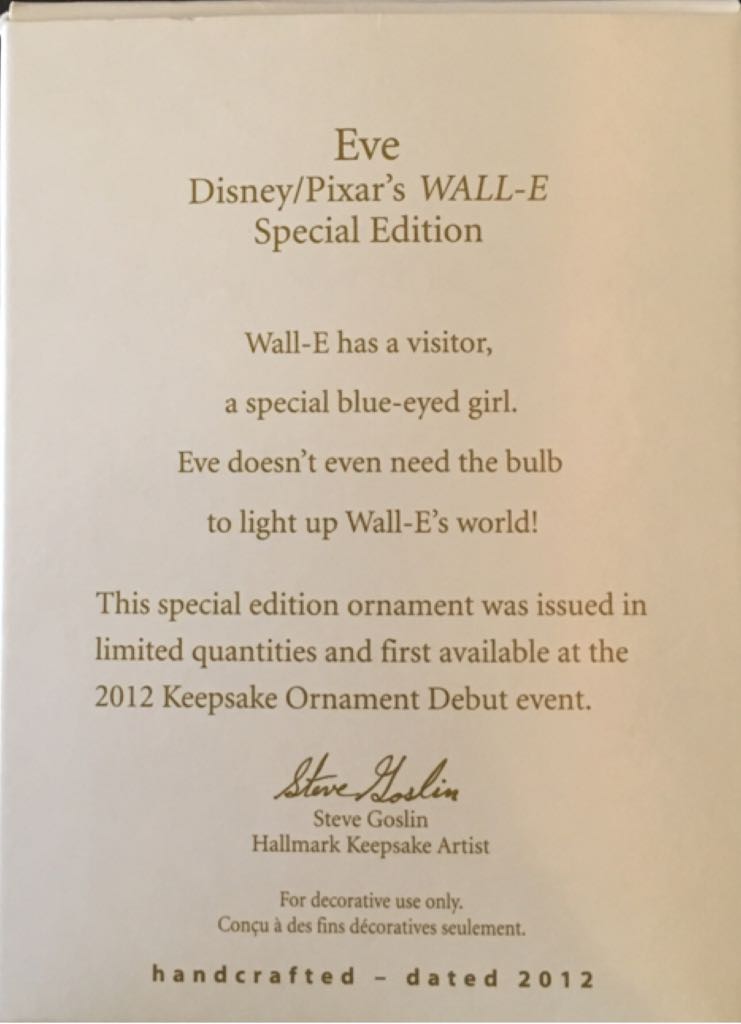 Eve - Disney/Pixar Wall-E (Limited Quantity) ornament collectible [Barcode 795902240509] - Main Image 2