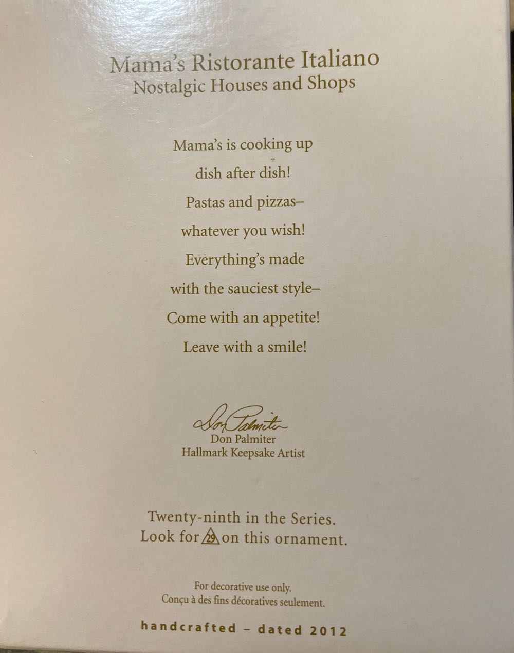 NH#29 - Mama’s Ristorante Italiano - Nostalgic Houses & Shops (Buildings) ornament collectible [Barcode 795902241247] - Main Image 3