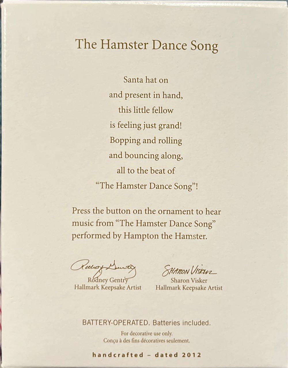 The Hamster Dance Song - Hallmark Keepsake (Magic Sound) ornament collectible [Barcode 795902248505] - Main Image 3
