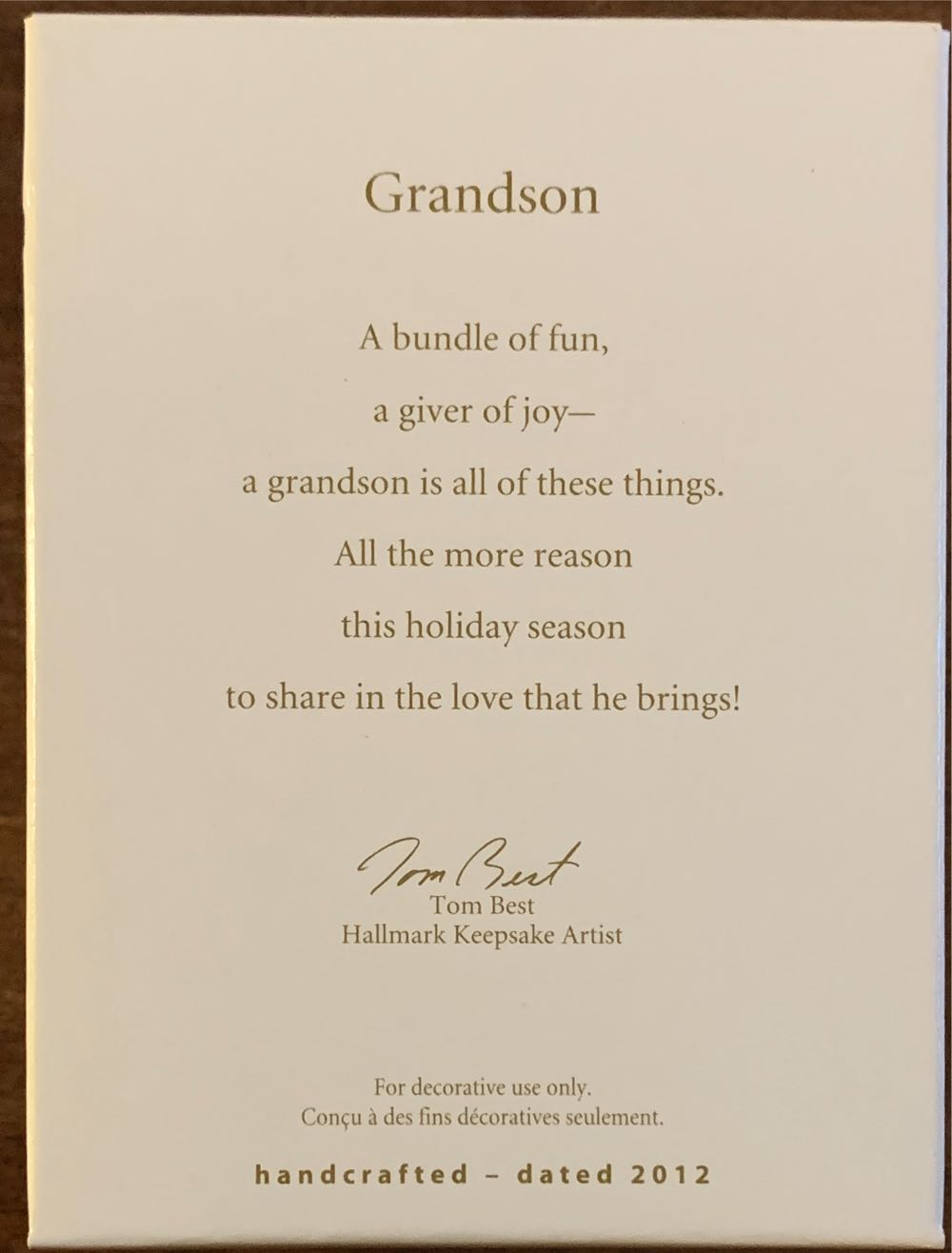 Grandson  ornament collectible [Barcode 795902248741] - Main Image 2