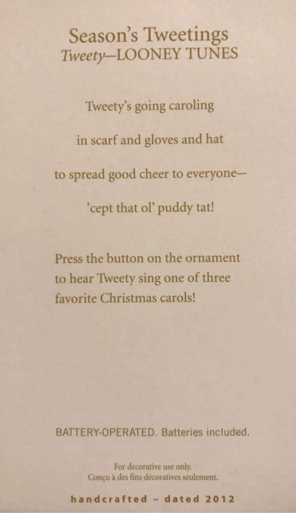 Season’s Tweetings - Tweety - Looney Tunes (Looney Tunes) ornament collectible [Barcode 795902250591] - Main Image 2
