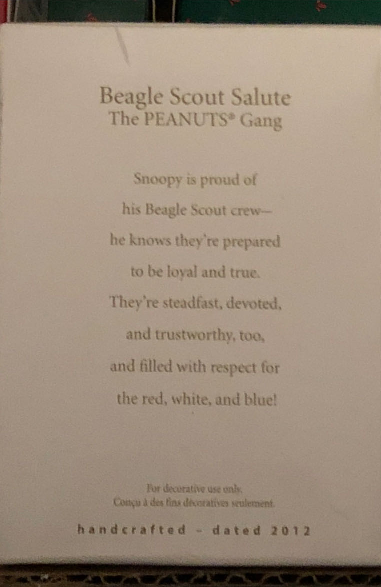 BS2012 Hallmark Keepsake. Summer. The Peanuts Gang. 2012. Beagle Scout Salute. Snoopy Beagle Scouts. - Snoopy & The Beagle Scouts (Beagle Scout Salute) ornament collectible [Barcode 795902250645] - Main Image 3