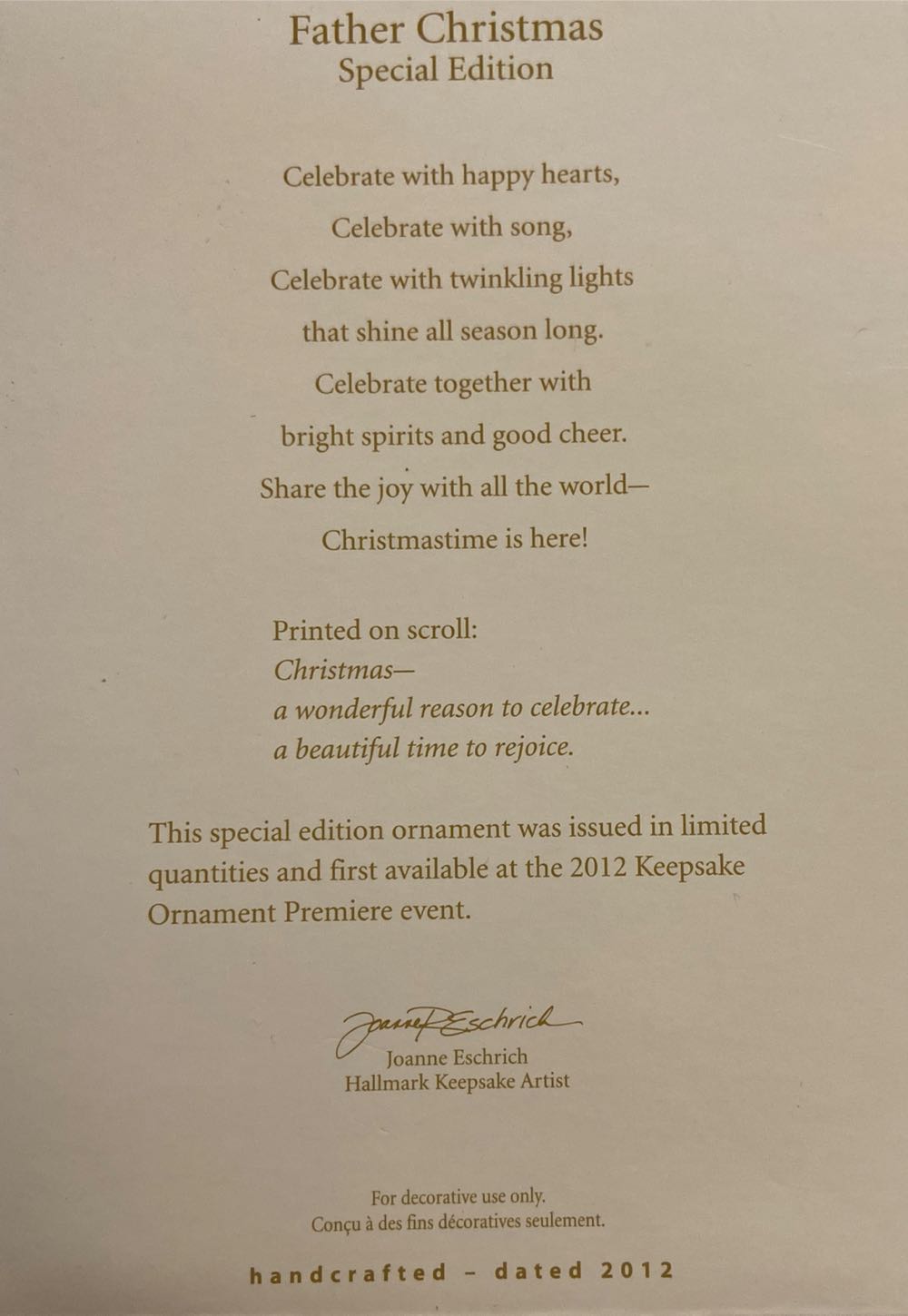 Father Christmas SE (2012) - Father Christmas (Santa) ornament collectible [Barcode 795902255787] - Main Image 2