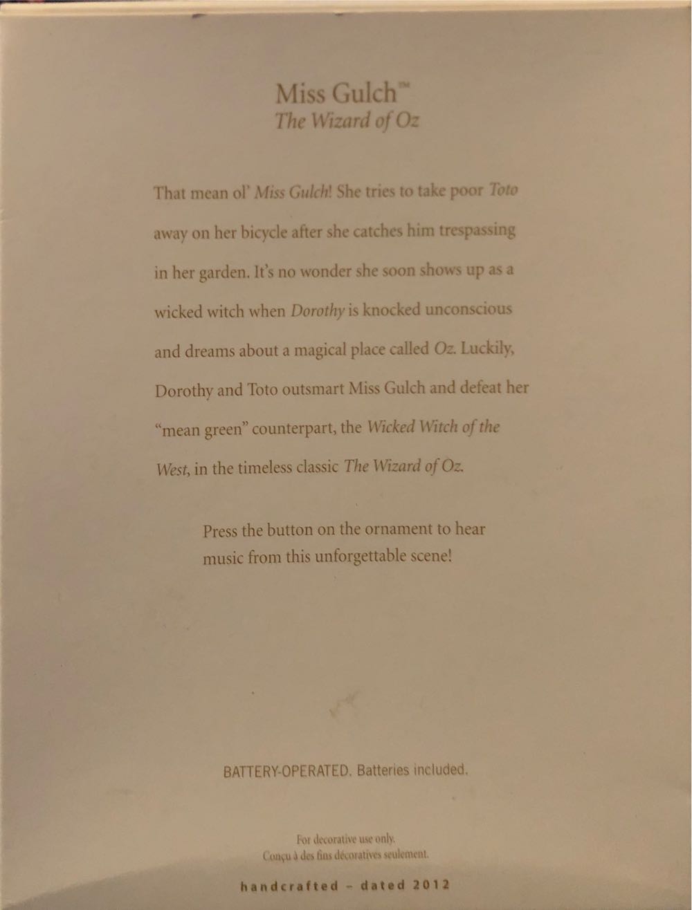 Oz: “MISS GULCH” - The Wizard of Oz - Kansas (MAGIC: Sound) ornament collectible [Barcode 795902257002] - Main Image 3