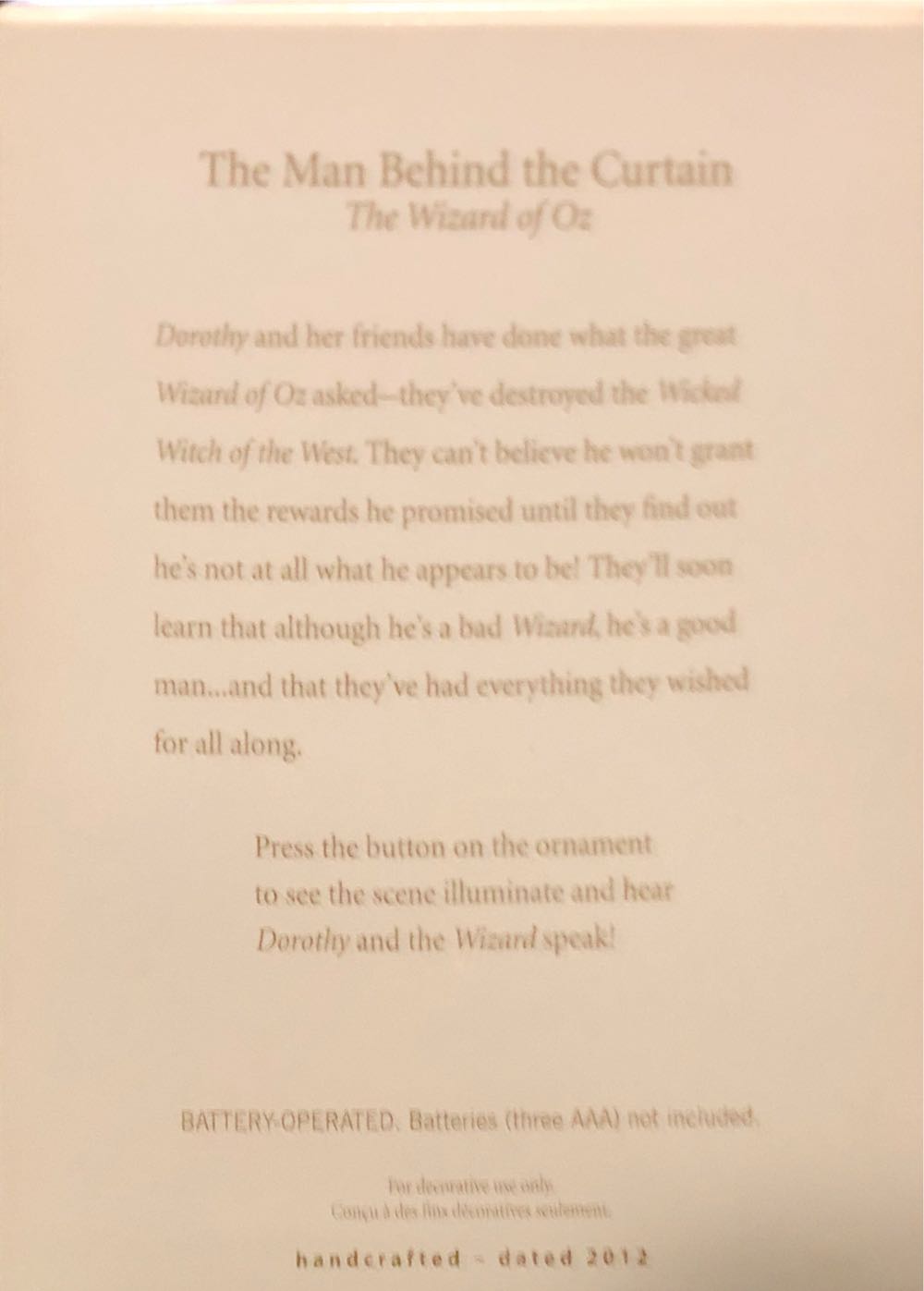 The Man Behind The Curtain - The Wizard Of Oz (Movies & TV) ornament collectible [Barcode 795902257095] - Main Image 3