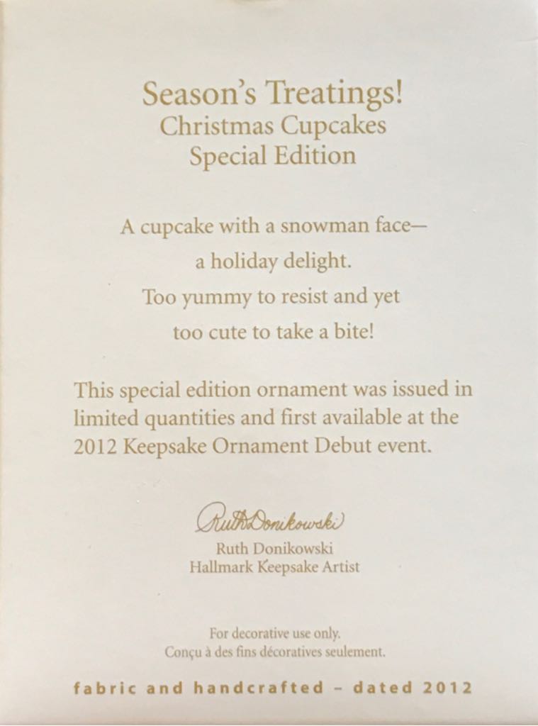 Christmas Cupcake 2012 - Season’s Treatings! - Christmas Cupcakes (Cupcake) ornament collectible [Barcode 795902257187] - Main Image 2