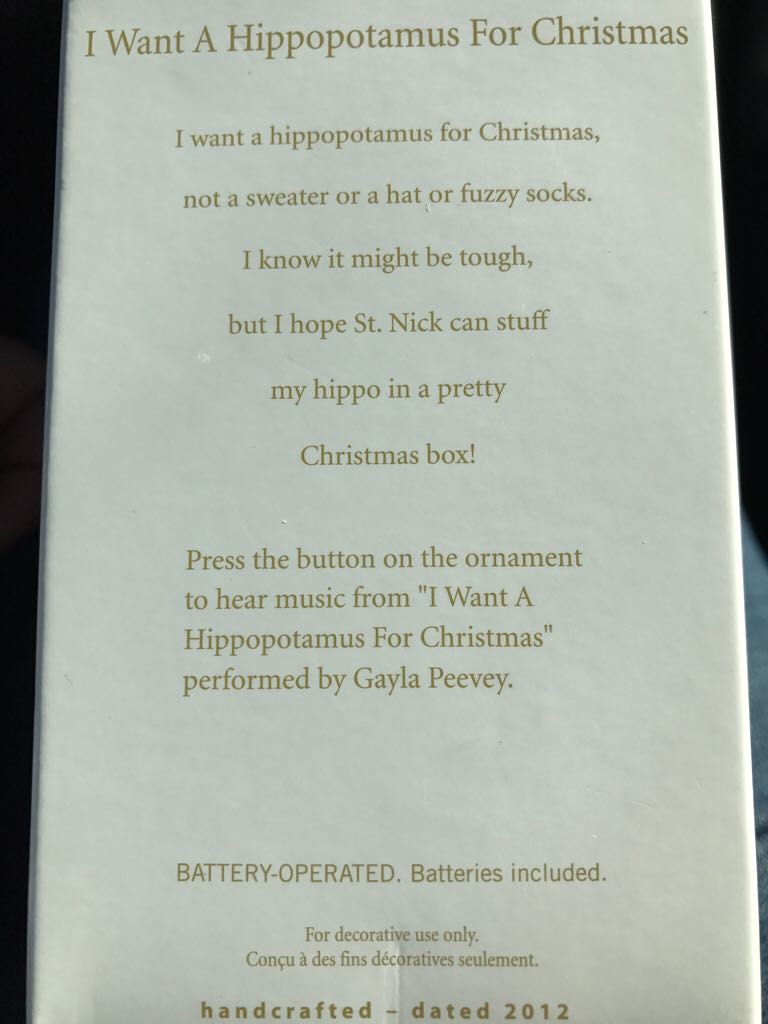 I Want A Hippopotamus For Christmas - Magic Sound ornament collectible [Barcode 795902259174] - Main Image 2