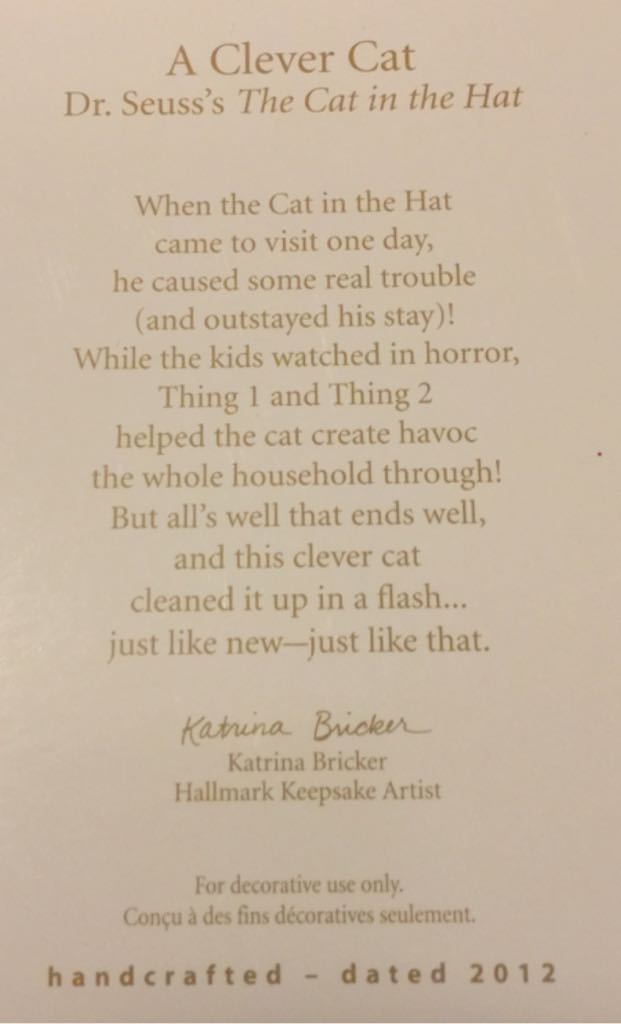 A Clever Cat - Dr Seuss (Dr. Seuss) ornament collectible [Barcode 795902259440] - Main Image 2