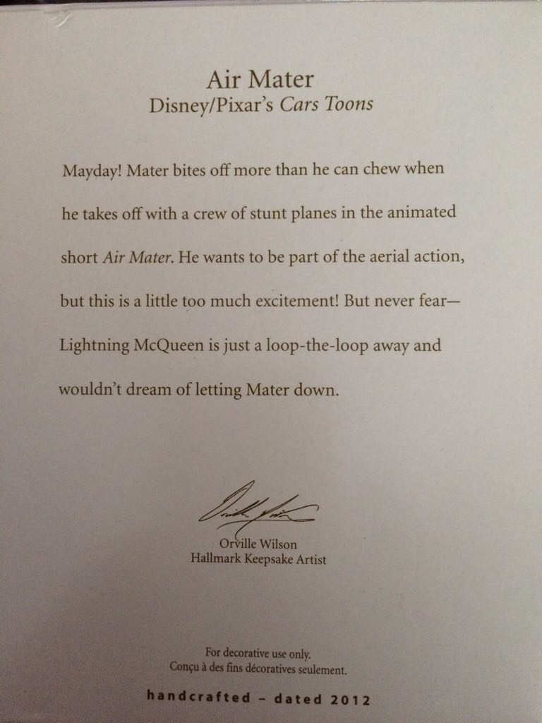 Air Mater - Disney/Pixar Cars (Disney) ornament collectible [Barcode 795902261467] - Main Image 2