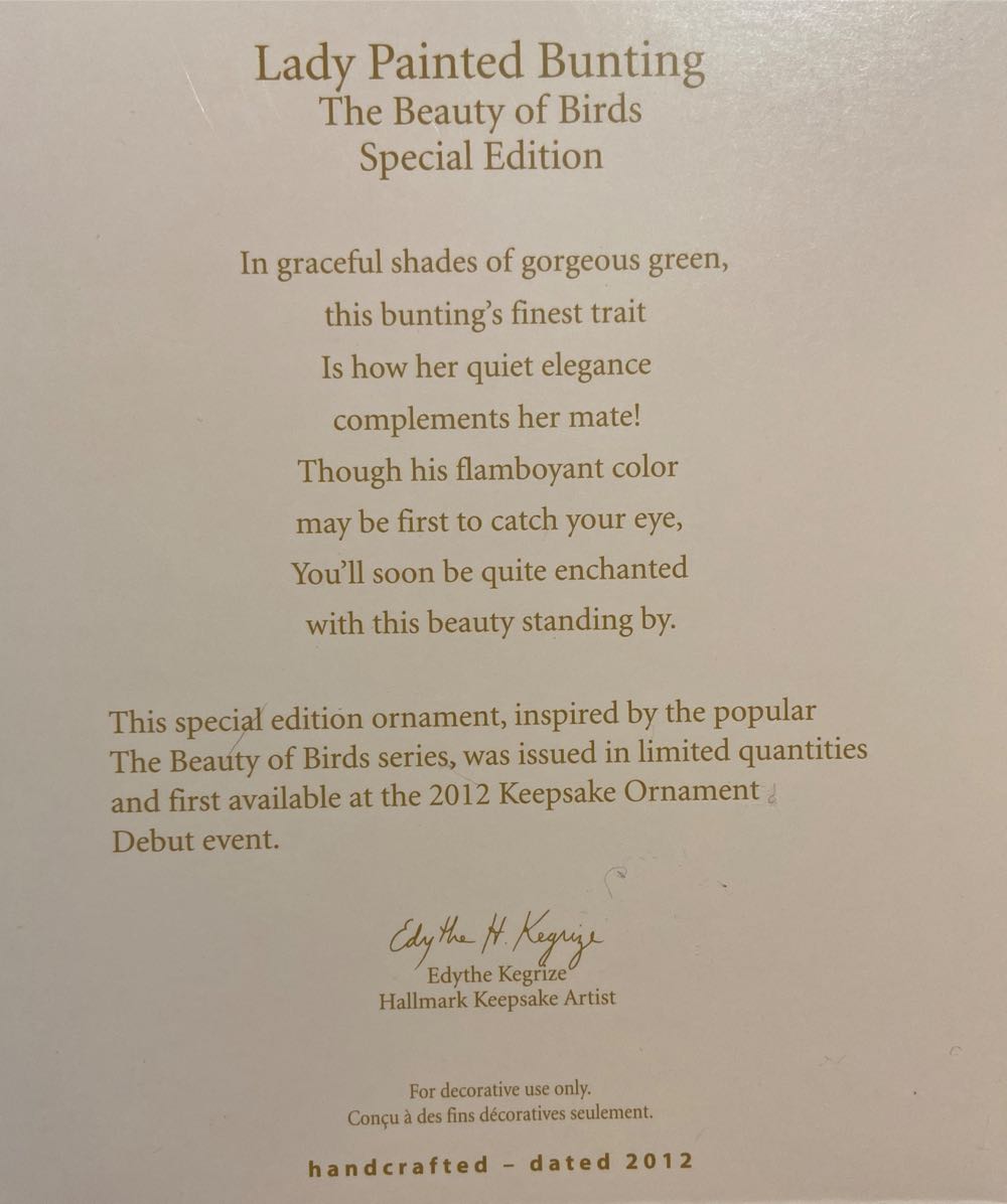 Lady Painted Bunting - Beauty Of Birds (Special Edition) ornament collectible [Barcode 795902261504] - Main Image 2