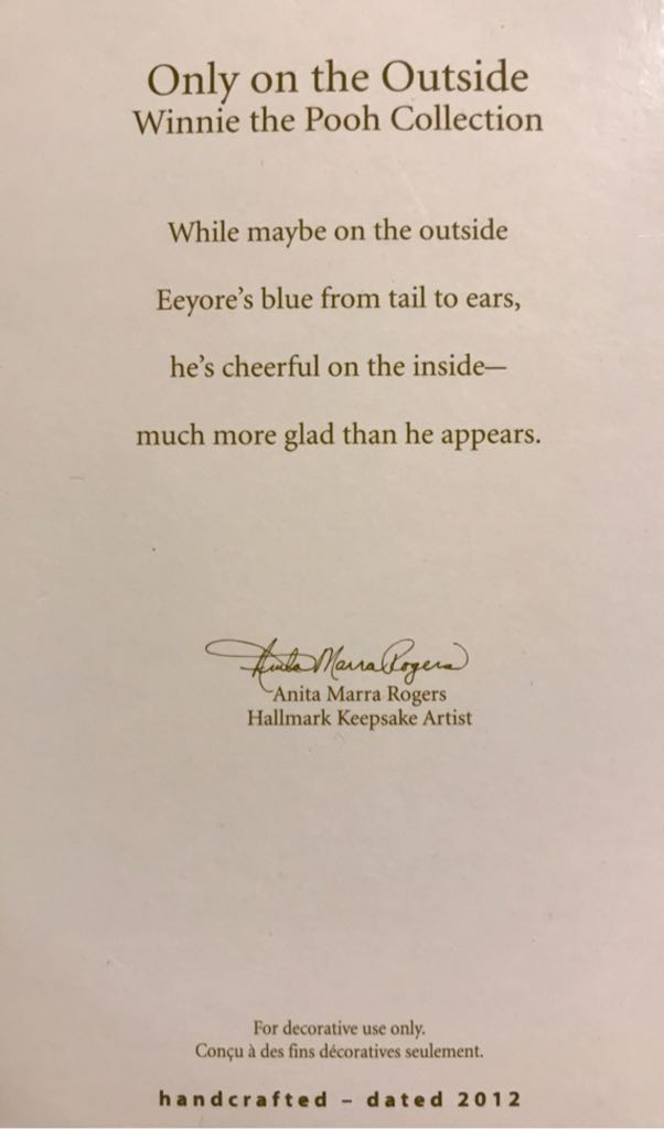 Only On The Outside - Disney Winnie The Pooh Collection (Disney Eeyore) ornament collectible [Barcode 795902261542] - Main Image 2