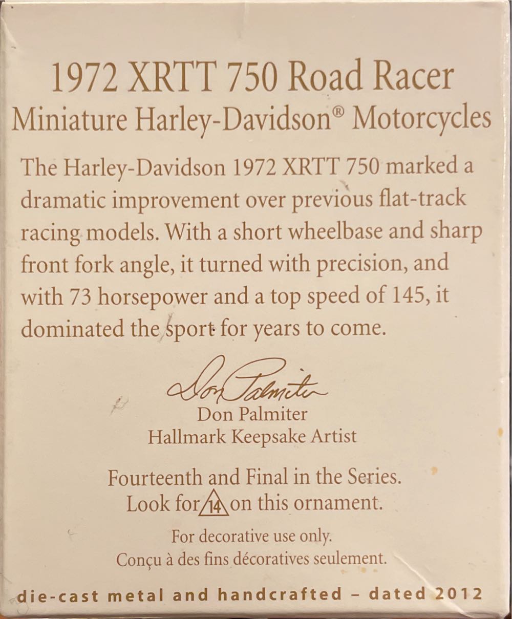 1972 XRTT 750 Road Racer - Harley-Davidson Miniature (Keepsake Miniature) ornament collectible [Barcode 795902263409] - Main Image 2