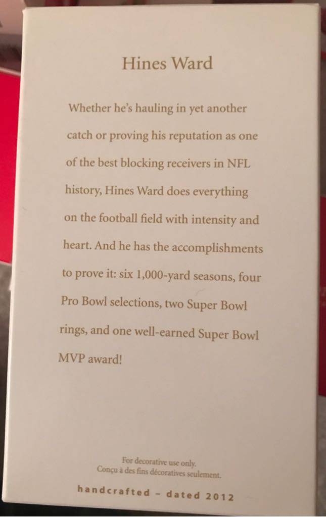 Hallmark Keepsake. Fall. NFL Football. 2012. Hines Ward. - NFL Football (Hines Ward) ornament collectible [Barcode 795902265786] - Main Image 2