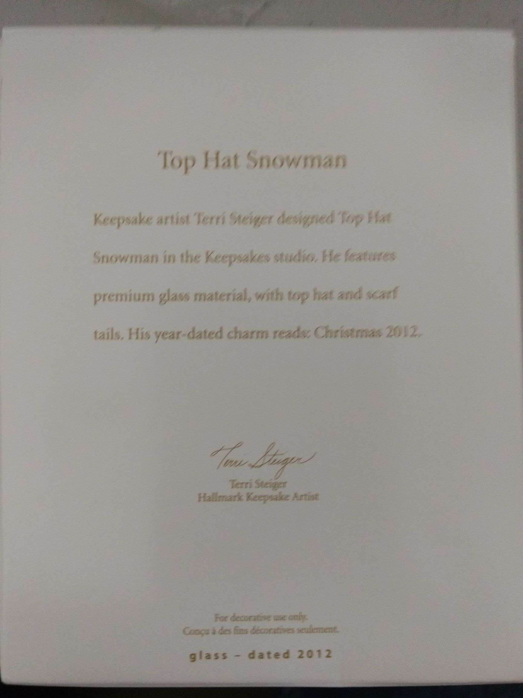 Top Hat Snowman QXG3534 - Snowman (Snowman) ornament collectible [Barcode 795902267582] - Main Image 2