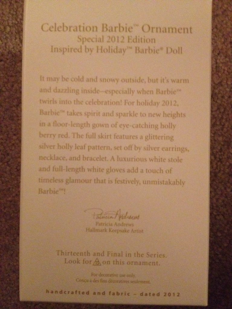 Barbie Celebration #13F 2012 - Celebration Barbie Ornament Series (Holiday Barbie) ornament collectible [Barcode 795902268121] - Main Image 2