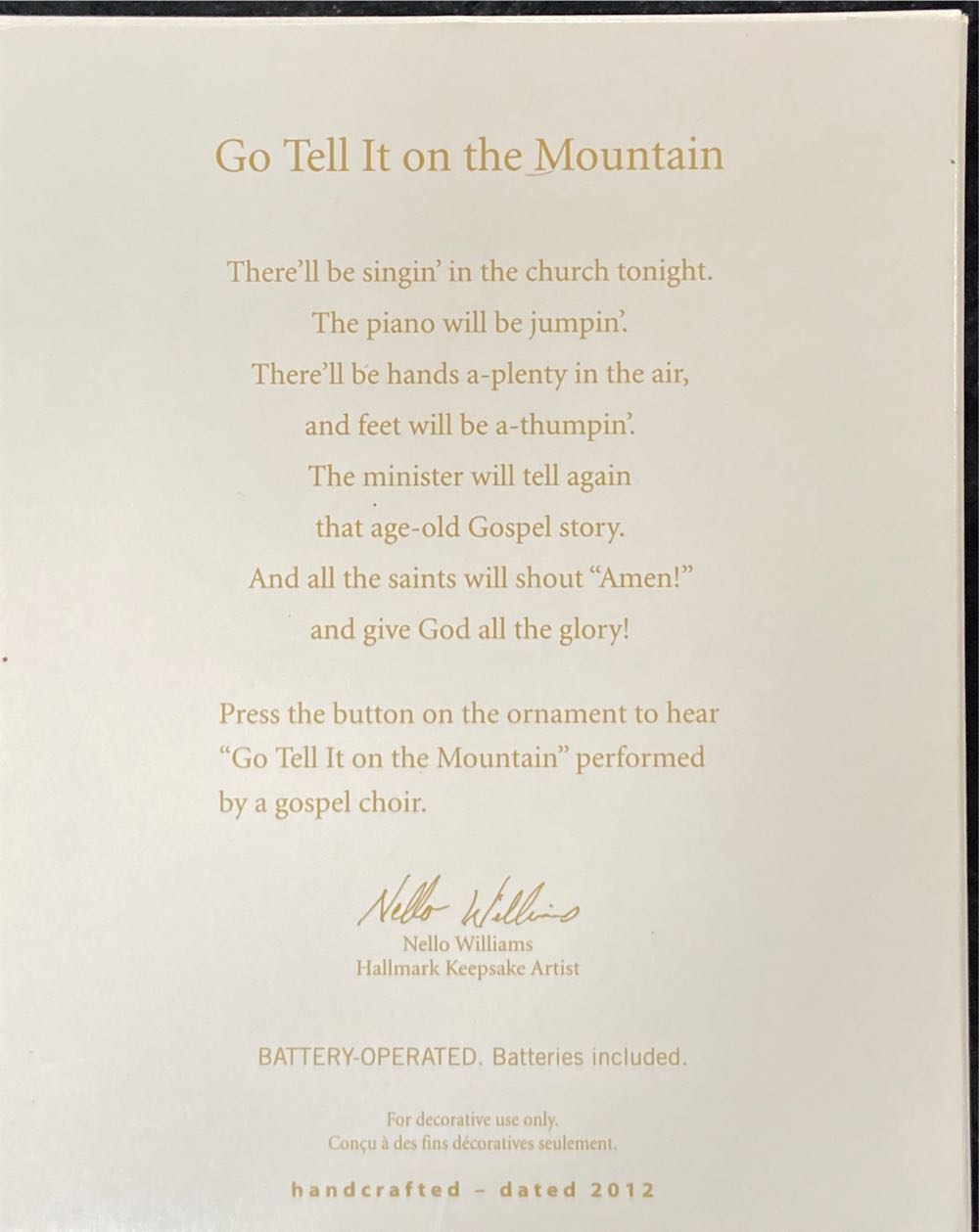 Go Tell It To The Mountain - Magic Sound (Piano) ornament collectible [Barcode 795902274870] - Main Image 3