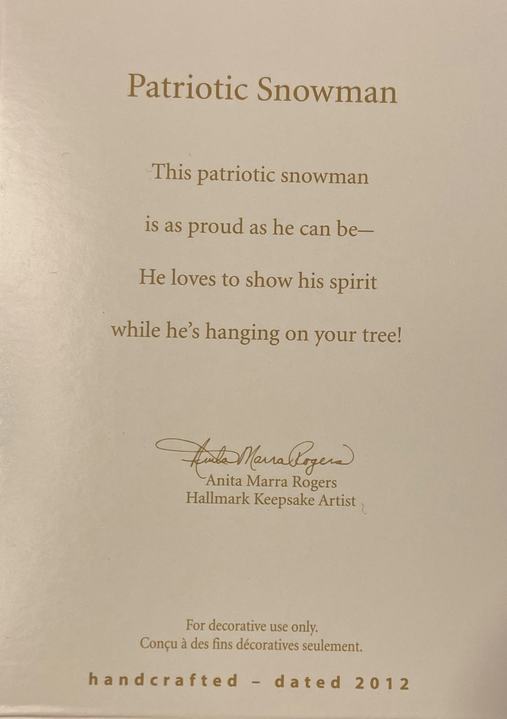 Patriotic Snowman - Snowman (Navy) ornament collectible [Barcode 795902277345] - Main Image 2