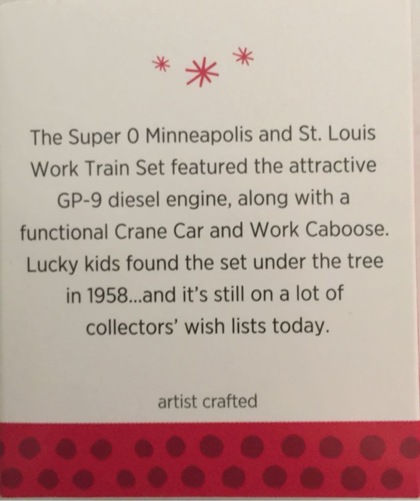 Lionel Minneapolis & St. Louis Work Train - Hallmark Miniature (Lionel Miniature) ornament collectible [Barcode 795902312886] - Main Image 2