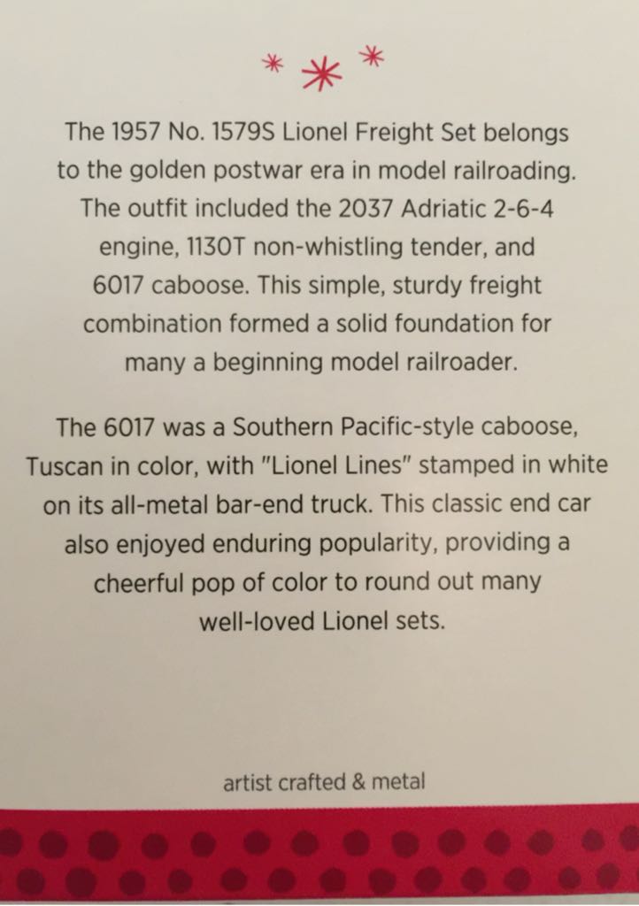 Lionel Lines Caboose 6017 - Lionel Trains (Lionel Trains) ornament collectible [Barcode 795902312909] - Main Image 2