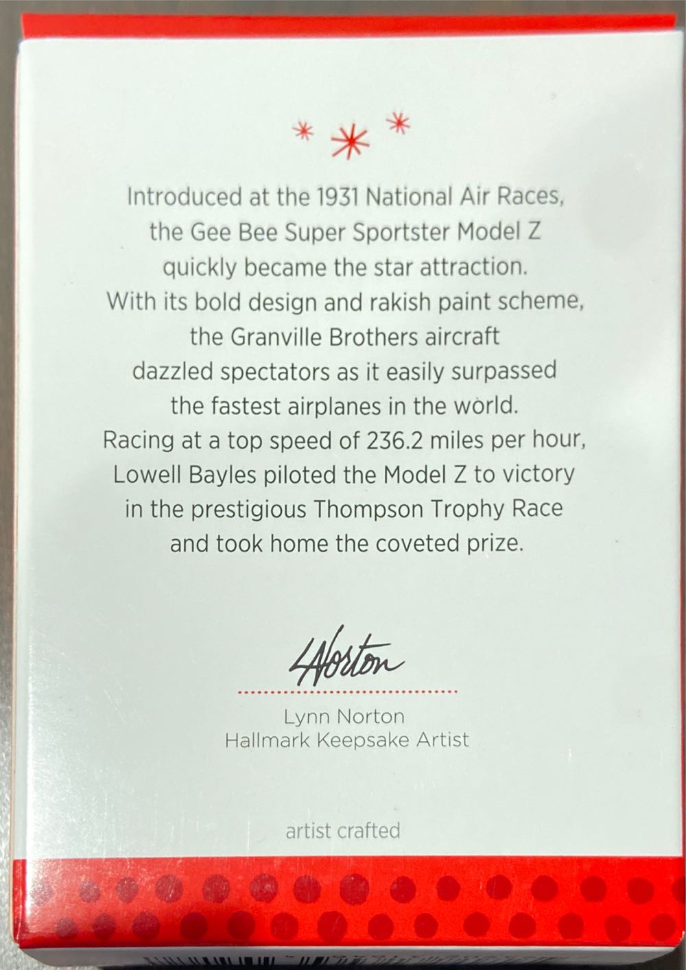 Gee Bee Super Sportster Model Z - Sky’s The Limit (Aviation) ornament collectible [Barcode 795902316464] - Main Image 2