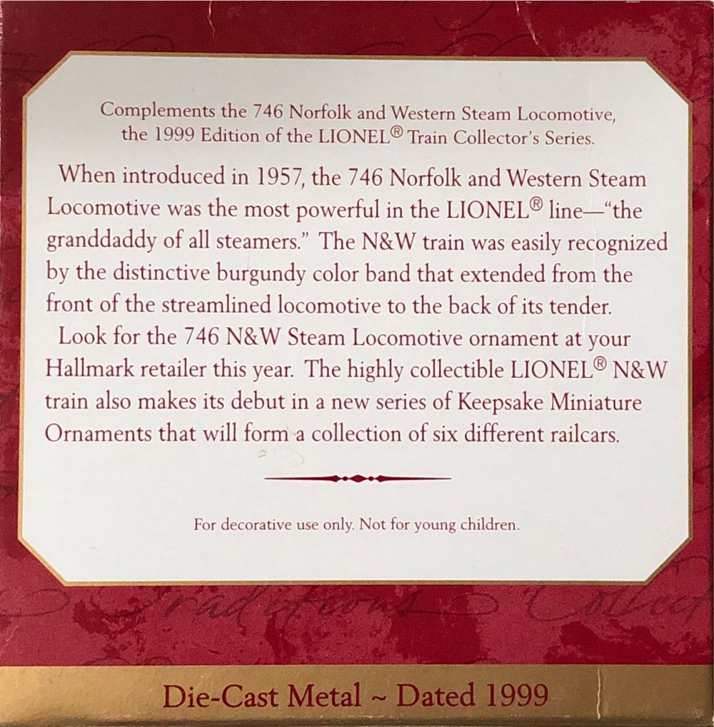 Lionel The Tender 746 Norfolk and Western 🚂 - Lionel Trains (Lionel Trains) ornament collectible [Barcode 015012479720] - Main Image 2