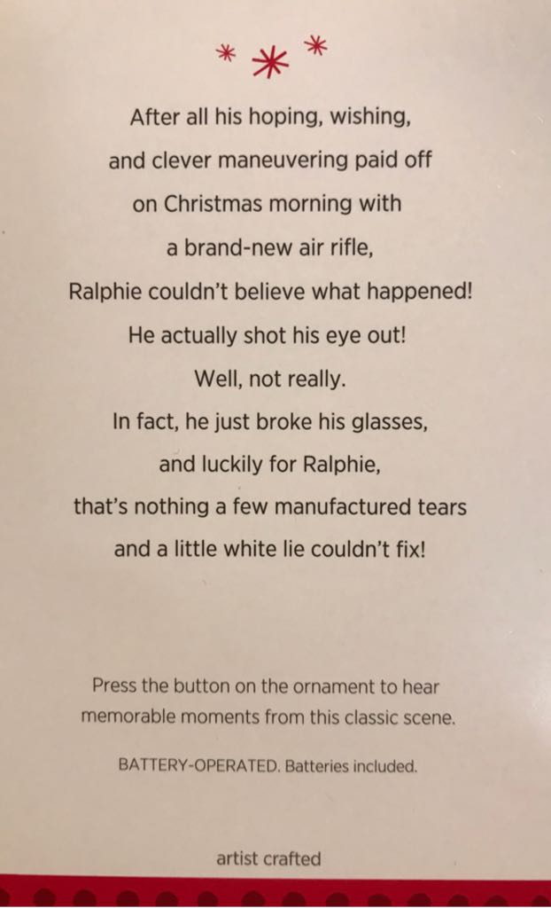 A Christmas Story:  I Shot My Eye Out! - A Christmas story (Magic - Sound) ornament collectible [Barcode 795902329280] - Main Image 2